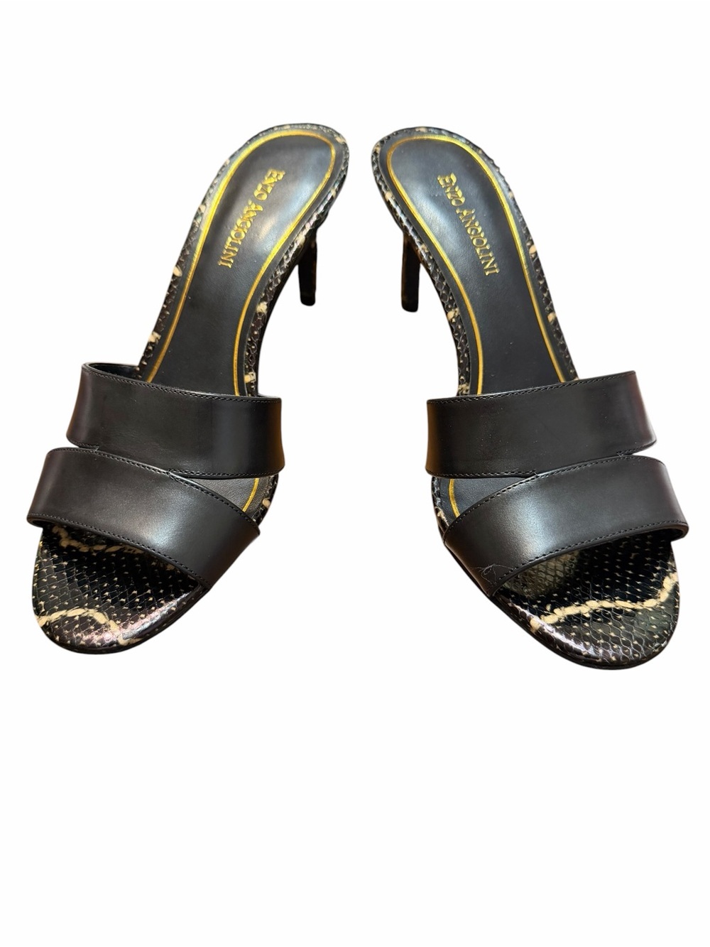 Enzo Angiolini Black Double-Strap Mule Heels
